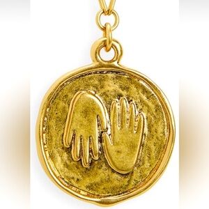 Tory Burch Authentic Roxanne Gold Chain Necklace Medallion Hands Protect